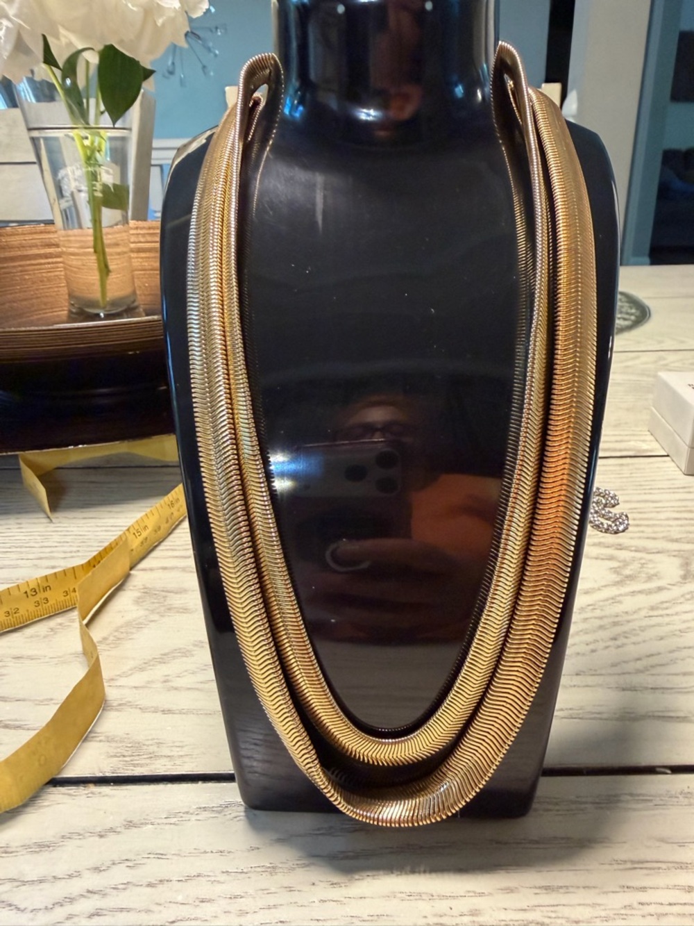 Multi-Strand Gold-Tone Herringbone Necklace